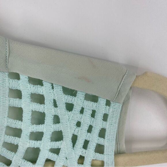 Network Women’s Crew Neck Hidden Button Front Mesh Shoulder Sheer Blouse XS Mint - Picture 3 of 6